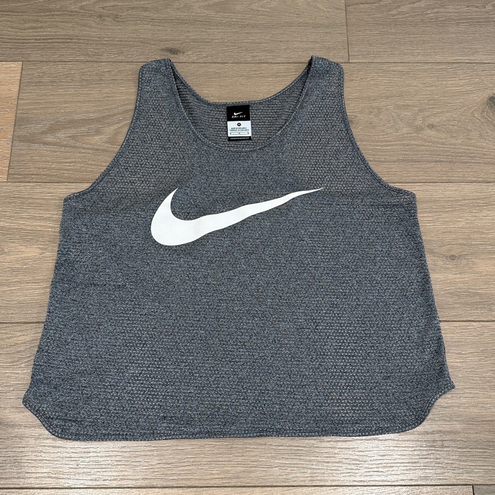NIKE Heather Grey Dri-Fit Cropped Oversized Mesh Running Active Tank Top Size M
